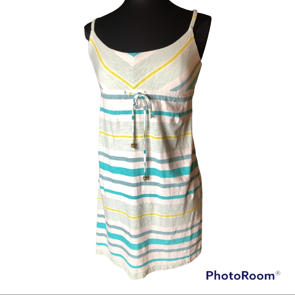 sundress striped white,blue, yellow, green size XS pull string Tommy Bahama